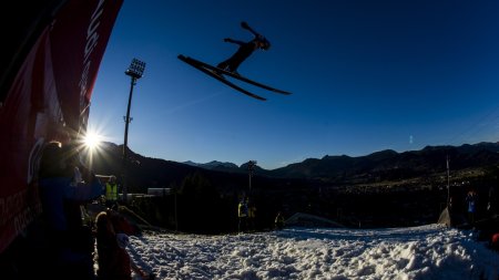 Ski jumping competition in action